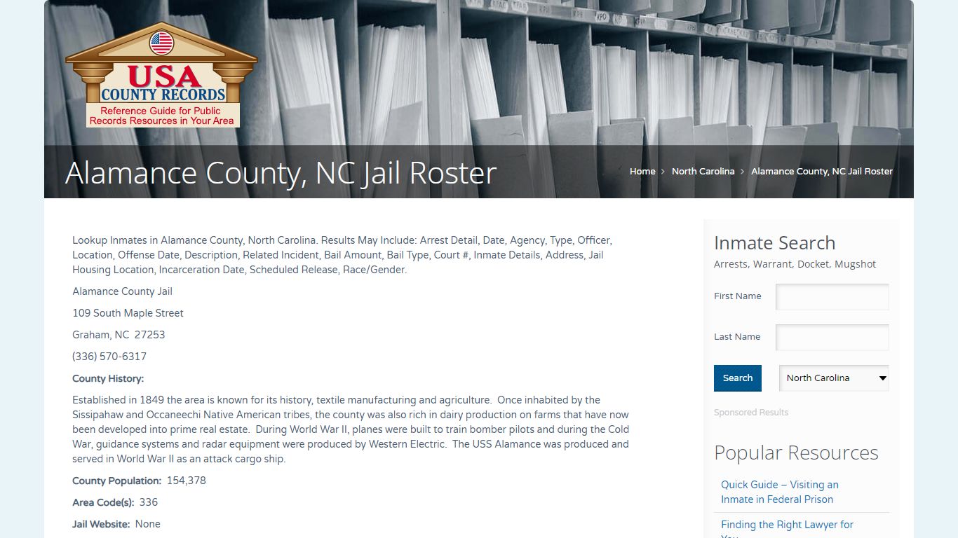 Alamance County, NC Jail Roster | Name Search
